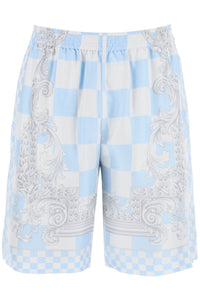 printed silk bermuda shorts set 1002476 1A10864 PASTEL BLUE WHITE SILVER