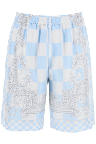 printed silk bermuda shorts set 1002476 1A10864 PASTEL BLUE WHITE SILVER