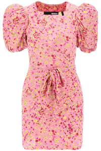 mini wrap dress with balloon sleeves 1101161100 FUCHSIA PINK COMB