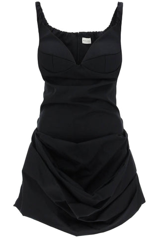 draped poplin mini dress 116524 BLACK