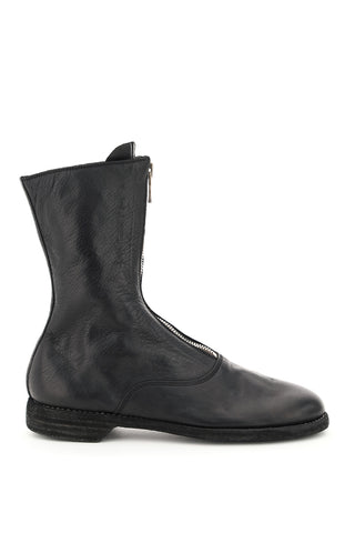 front zip leather ankle boots 310 BLACK
