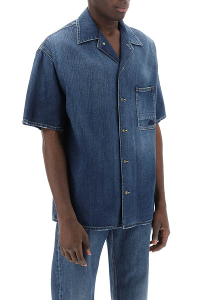 Alexander mcqueen organic denim short sleeve shirt 781774 QYAAX BLUE WASHED