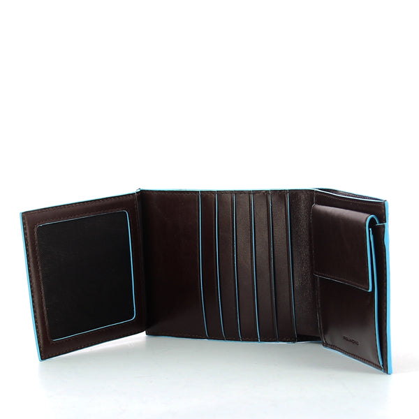 Piquadro - wallet with coin pouch blue square - pu1240b2 - mo | Italystation.com - Shop Now at italystation.com