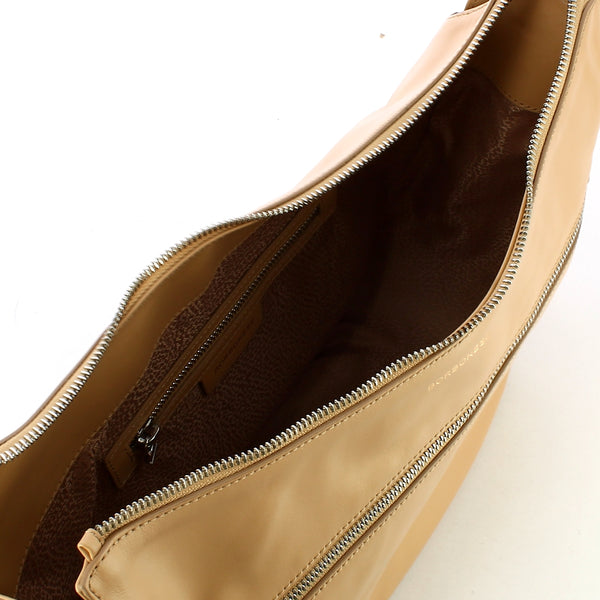 Borbonese - borsa luna bag medium in pelle beige op naturale | Italystation.com - Shop Now at italystation.com