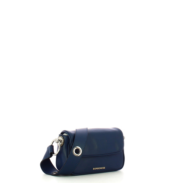 Borbonese - mini borsa a tracolla in pelle blu op naturale - | Italystation.com - Shop Now at italystation.com