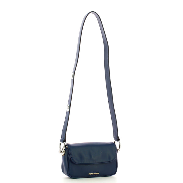 Borbonese - mini borsa a tracolla in pelle blu op naturale - | Italystation.com - Shop Now at italystation.com