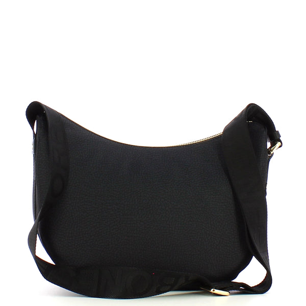 Borbonese - luna small dark black bag with pocket made of re | Italystation.com - Shop Now at italystation.com