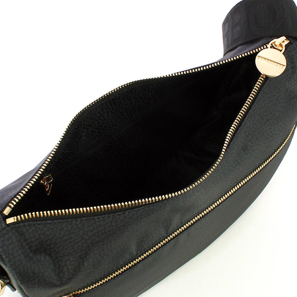 Borbonese - luna small dark black bag with pocket made of re | Italystation.com - Shop Now at italystation.com