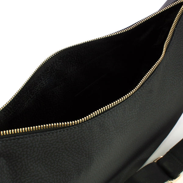 Borbonese - luna middle dark black bag with pocket made of r | Italystation.com - Shop Now at italystation.com