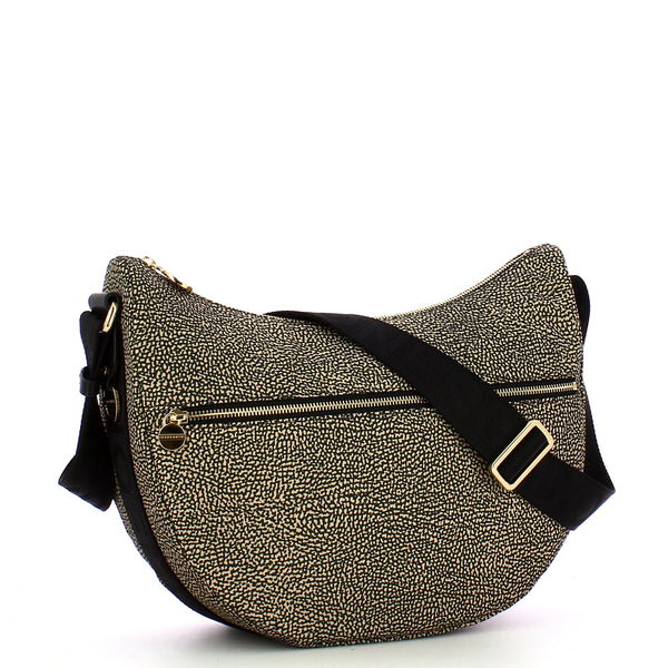 Borbonese - luna middle op natural black bag with pocket mad | Italystation.com - Shop Now at italystation.com