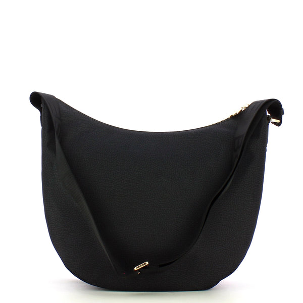 Borbonese - luna medium dark black bag with pocket made of r | Italystation.com - Shop Now at italystation.com
