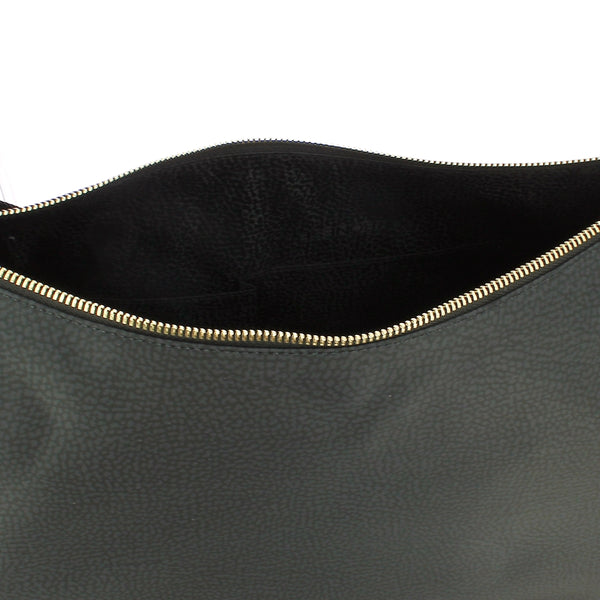 Borbonese - luna medium dark black bag with pocket made of r | Italystation.com - Shop Now at italystation.com