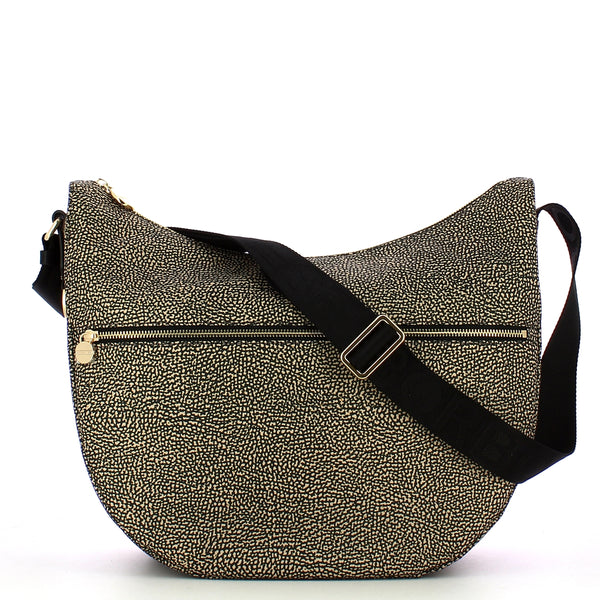 Borbonese - luna medium op natural black bag with pocket mad | Italystation.com - Shop Now at italystation.com