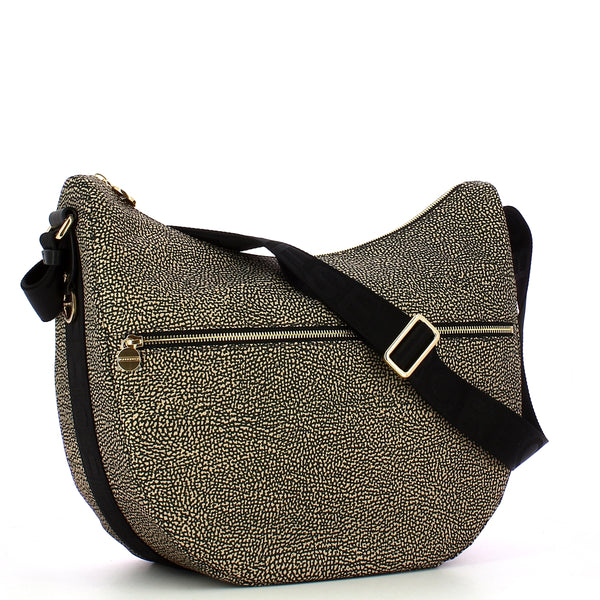 Borbonese - luna medium op natural black bag with pocket mad | Italystation.com - Shop Now at italystation.com