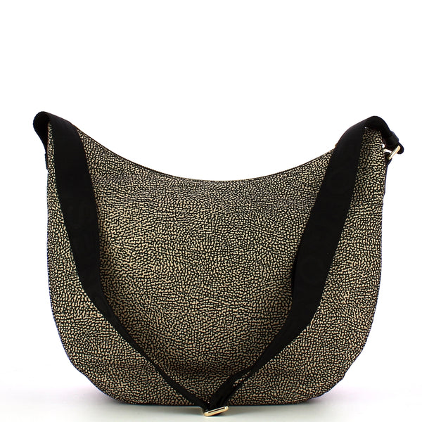 Borbonese - luna medium op natural black bag with pocket mad | Italystation.com - Shop Now at italystation.com