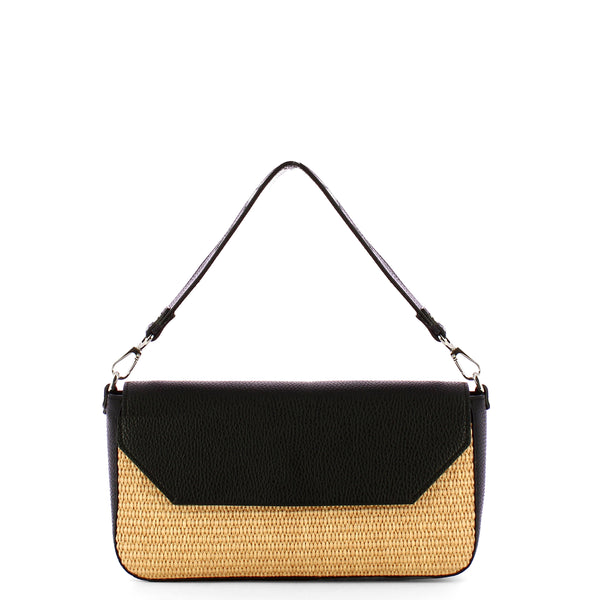 Iuntoo - essenziale rafia nero large shoulder bag - 106001 - ra | Italystation.com - Shop Now at italystation.com