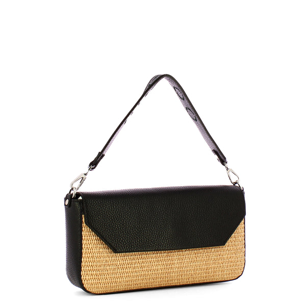 Iuntoo - essenziale rafia nero large shoulder bag - 106001 - ra | Italystation.com - Shop Now at italystation.com