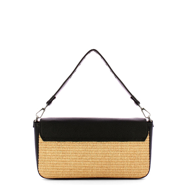 Iuntoo - essenziale rafia nero large shoulder bag - 106001 - ra | Italystation.com - Shop Now at italystation.com