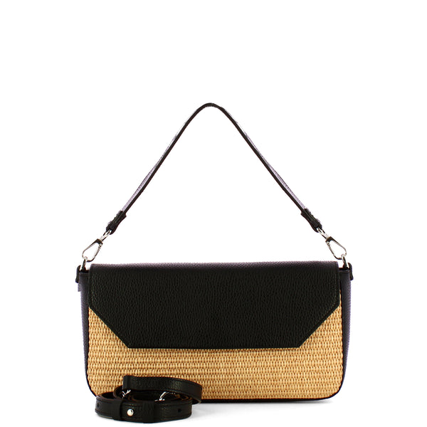 Iuntoo - essenziale rafia nero large shoulder bag - 106001 - ra | Italystation.com - Shop Now at italystation.com