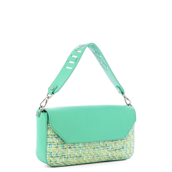 Iuntoo - essenziale tweed acquamarina large shoulder bag - 1060 | Italystation.com - Shop Now at italystation.com