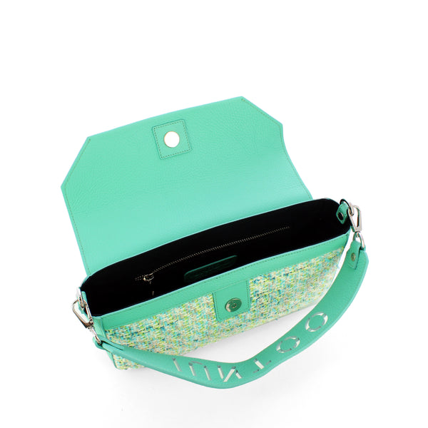 Iuntoo - essenziale tweed acquamarina large shoulder bag - 1060 | Italystation.com - Shop Now at italystation.com
