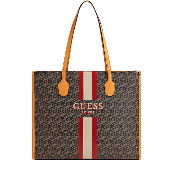 Guess - shopper silvana g cube grande black logo cognac - hwsc86 | Italystation.com - Shop Now at italystation.com