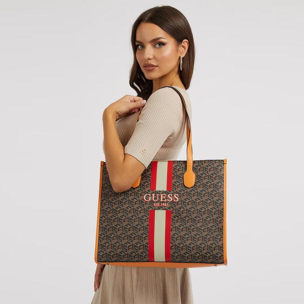 Guess - shopper silvana g cube grande black logo cognac - hwsc86 | Italystation.com - Shop Now at italystation.com
