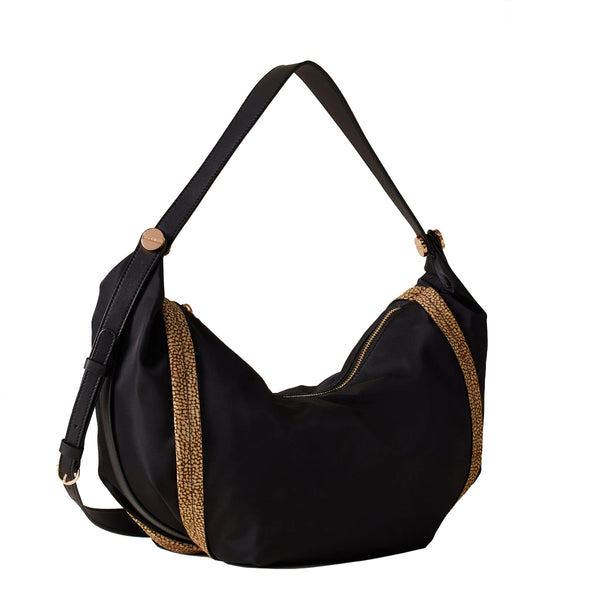 Borbonese - Hobo Bag New Orbit Medium Nero OP Naturale 924 | Italystation.com Shop Now at italystation.com