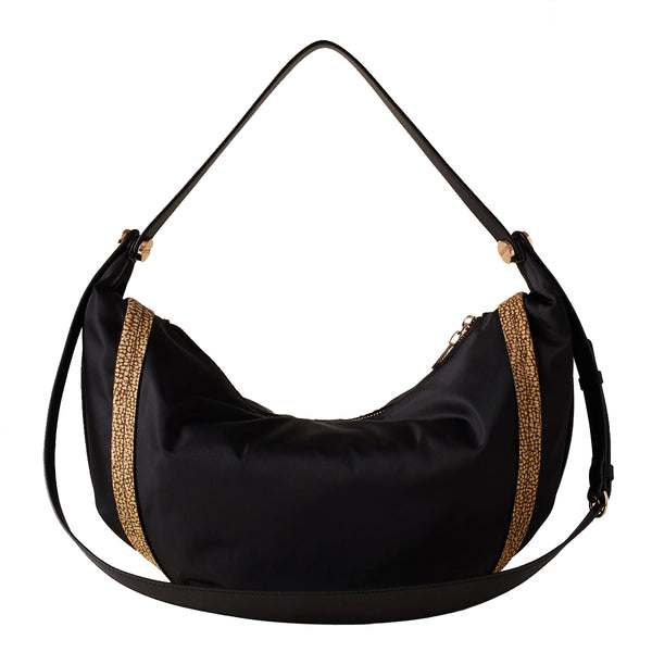 Borbonese - Hobo Bag New Orbit Medium Nero OP Naturale 924 | Italystation.com Shop Now at italystation.com