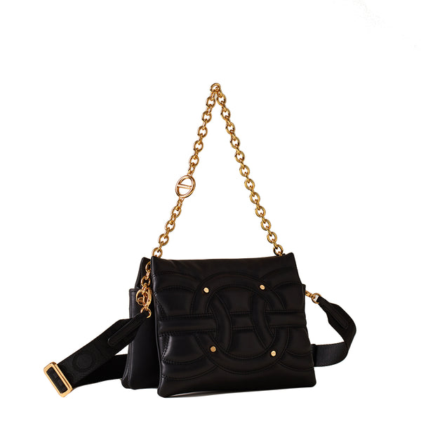 Borbonese - Borsa Trifolder Mini Rondo' Nero OP Naturale - 910101560099 - NERO/OP/NATURALE