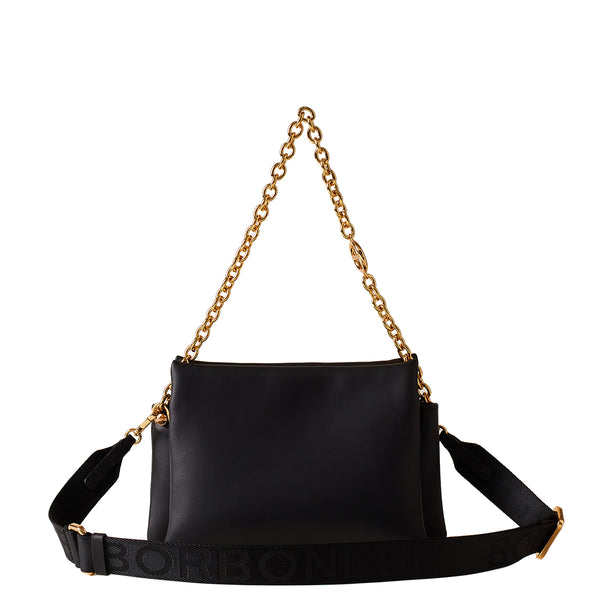 Borbonese - Borsa Trifolder Mini Rondo' Nero OP Naturale - 910101560099 - NERO/OP/NATURALE