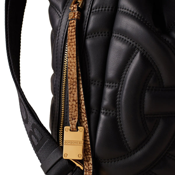 Borbonese - Zaino Rond�� Medium Nero OP Naturale - 910101500099 - NERO/OP/NATURALE