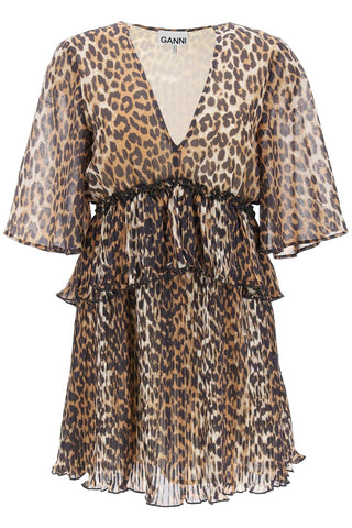 pleated mini dress with leopard motif F8693 ALMOND MILK