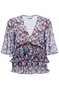 pleated blouse with floral motif F8865 MULTICOLOUR