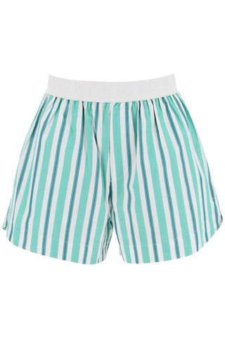 striped shorts with elastic waistband F8925 CREME DE MENTHE