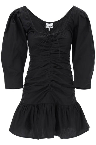 mini poplin dress with curved sleeves F9171 BLACK