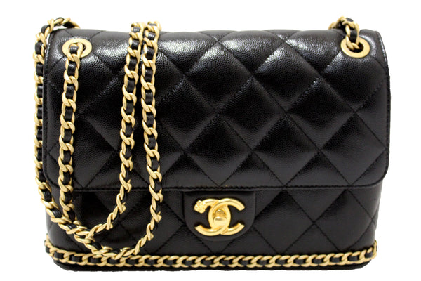 Chanel Black Quilted Caviar Leather Camellia Chain | Italystation.com - Now at italystation.com