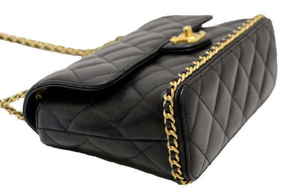 Chanel Black Quilted Caviar Leather Camellia Chain | Italystation.com - Now at italystation.com