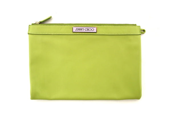 Louis Vuitton Jimmy Choo Lime Green Leather Zipper Pouch | Italystation.com - Shop Now at italystation.com