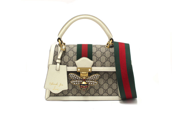 Gucci White GG Supreme Small Queen Margaret Top Handle Bag