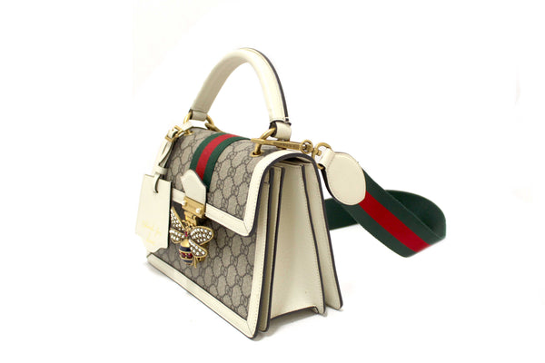 Gucci White GG Supreme Small Queen Margaret Top Handle Bag