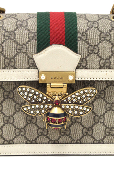 Gucci White GG Supreme Small Queen Margaret Top Handle Bag