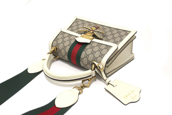 Gucci White GG Supreme Small Queen Margaret Top Handle Bag