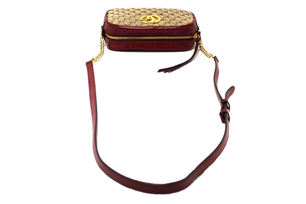 Gucci Marmont Brown GG Canvas with Red Leather Camera Crossbody Bag