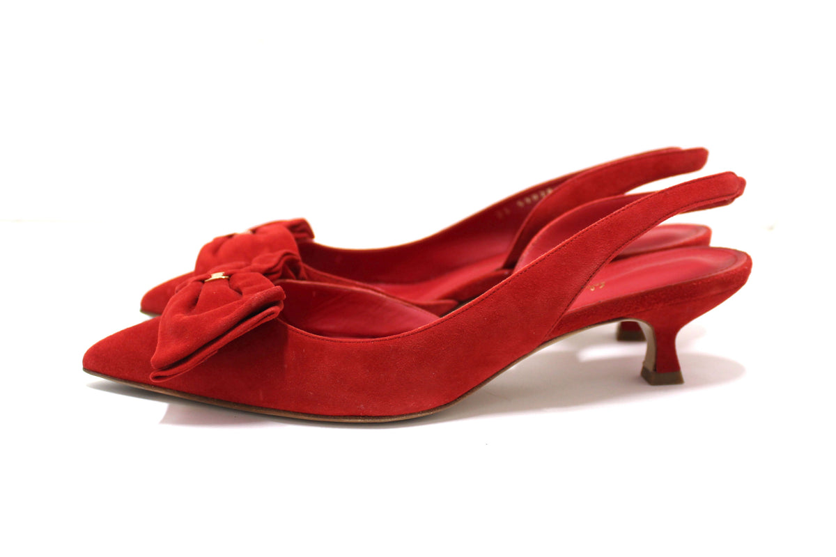 2024 Vintage Salvatore Ferragamo Red Sling Back Peep Toe Bow Heels Size 5.5