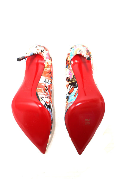 Christian Hot Chick Collage Print Patent Leather Pumps Size 38.5