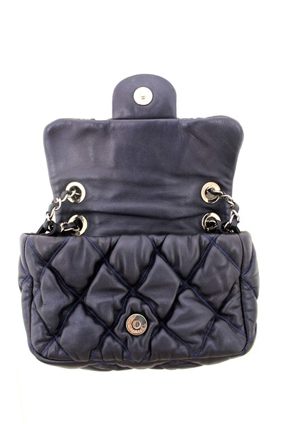 Chanel Navy Blue Iridescent Lambskin Small Quilt Bubble Flap Crossbody Bag
