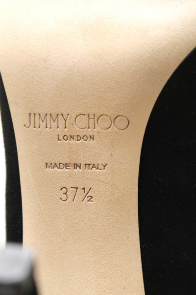 NEW Jimmy Choo Black Suede and Feather Crystal Embellished Ankle Boots Size 37.5