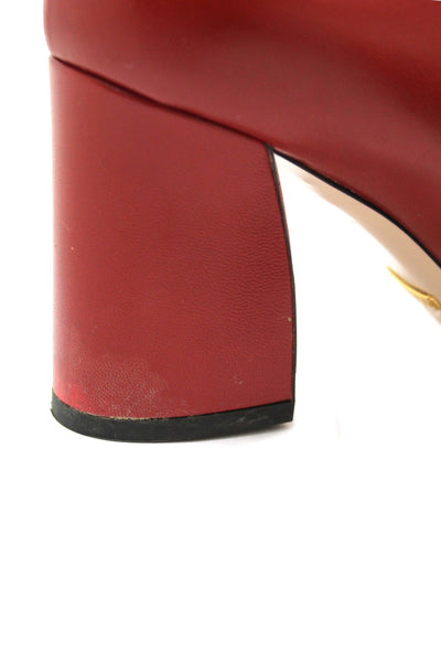 Gucci Red Smooth Calfskin Leather Web Bow Malaga Pumps Size 39