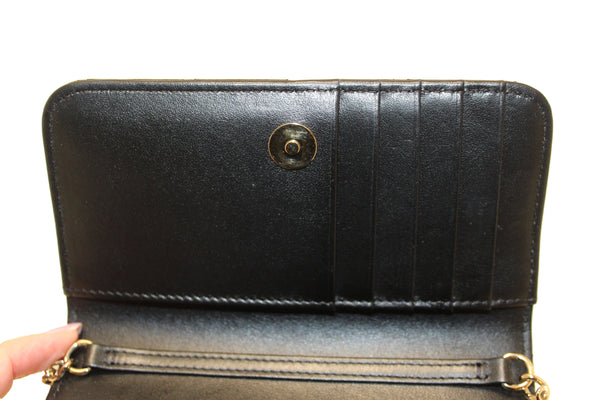 Chanel Black Quilted Calfskin Leather Wallet with Pearl Chain | Italystation.com - Shop Now at italystation.com